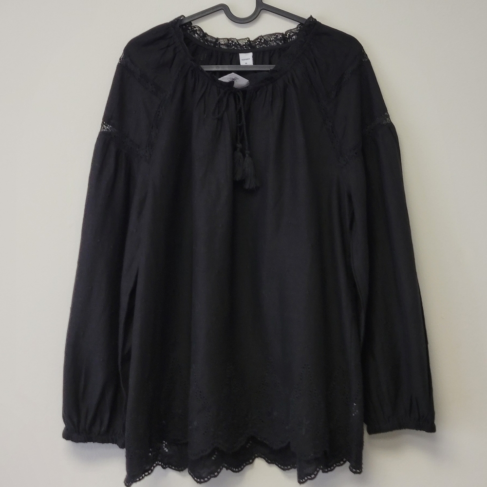 Old Navy lace trim poet blouse Black Jack M - Picture 4 of 13
